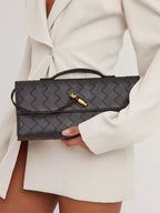 Woven Vegan Leather Bag with Knot Clasp