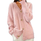 Women's casual diamond knit V neck button front cardigan