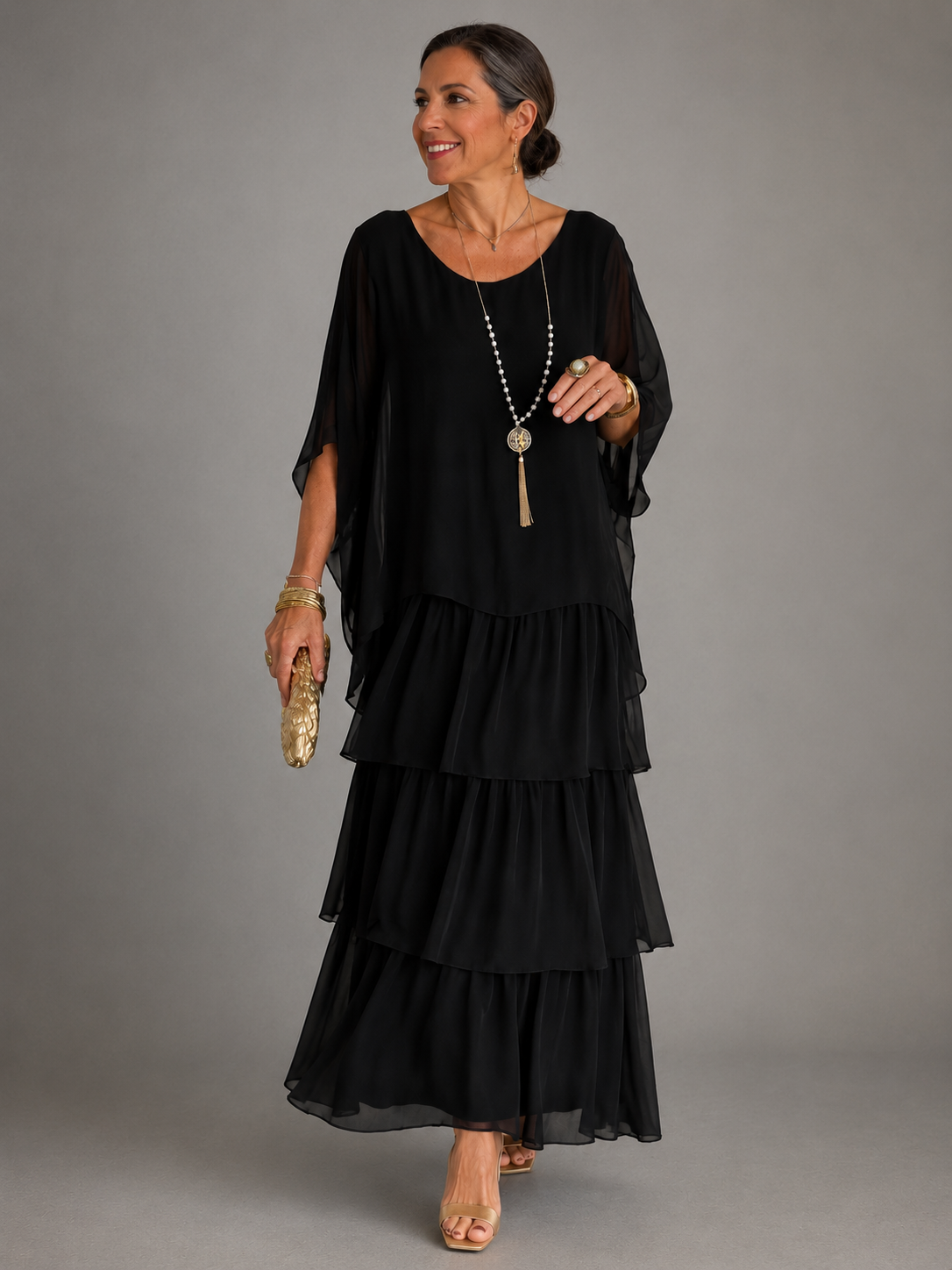 Elegant flowing maxi dress in black