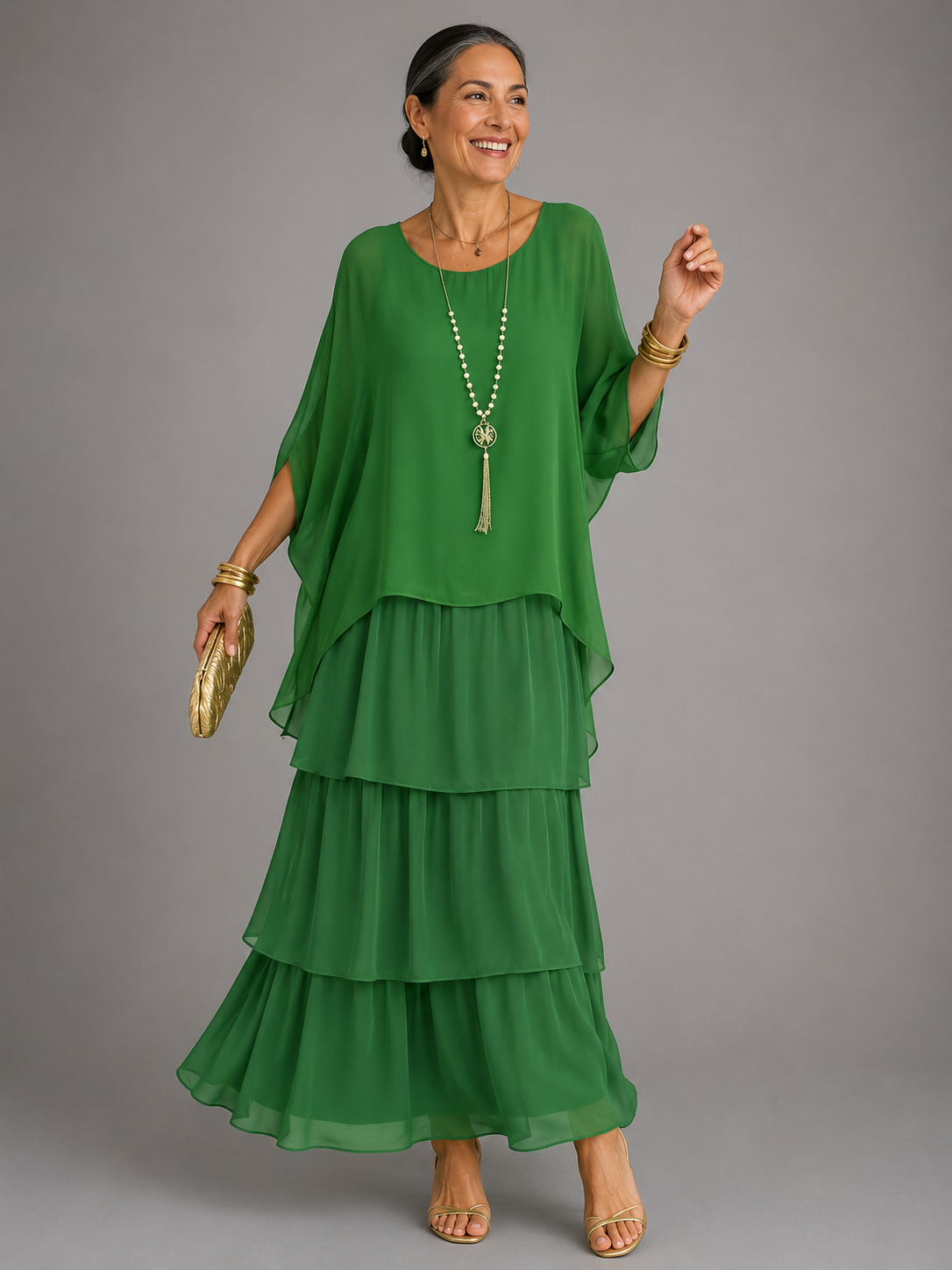 Elegant flowing maxi dress in light green