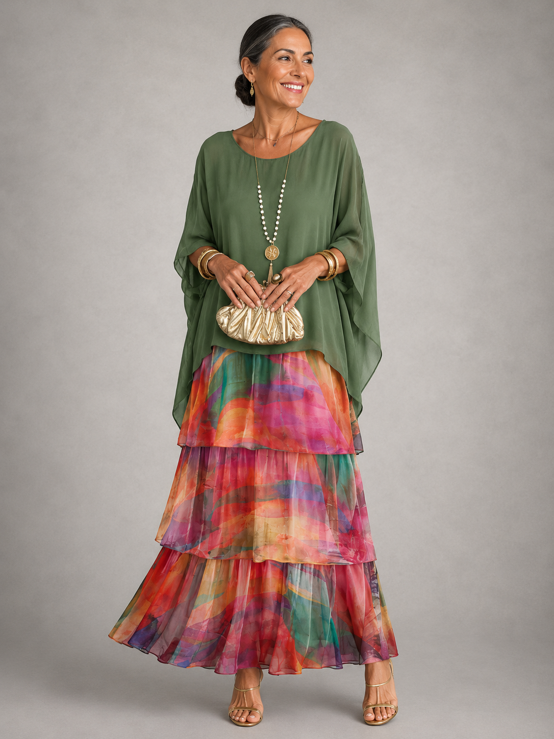 Elegant flowing maxi dress in multicolour