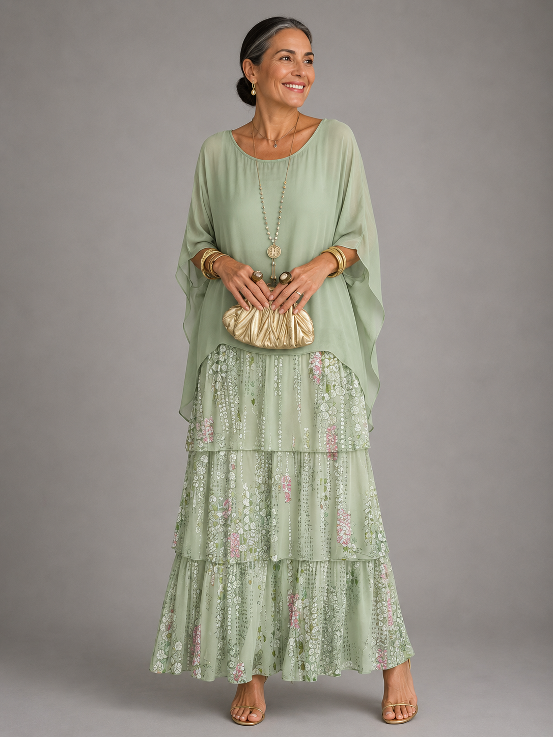 Elegant flowing maxi dress in whitish green