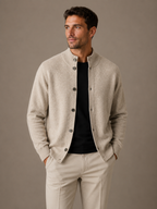 Cashmere cardigan sweater with ribbed cuffs in beige
