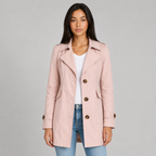 Women's single breasted mid length trench coat in pink