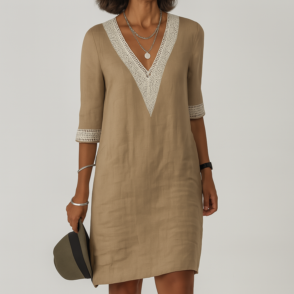 Relaxed Linen Dress with Crochet