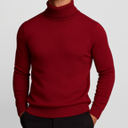 Merino wool turtleneck sweater with ribbed collar in red