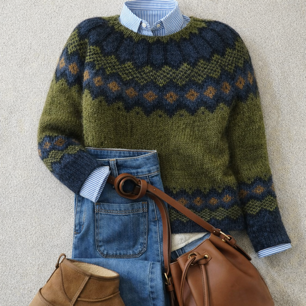Women's nordic pattern heritage knit sweater in green