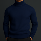 Merino wool turtleneck sweater with ribbed collar in blue