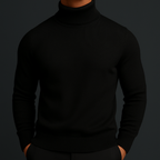 Merino wool turtleneck sweater with ribbed collar in black