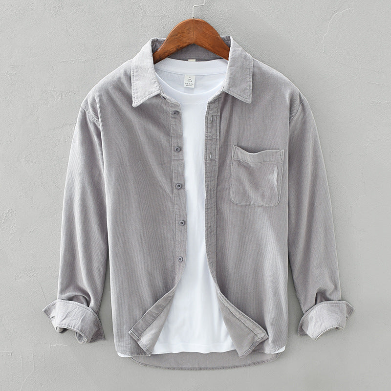 Classic fit men's cotton corduroy shirt featuring a retro design, perfect for casual wear and stylish layering. 2