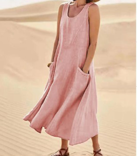 Cotton women's dress featuring a relaxed fit, stylish pockets, and a comfortable design, perfect for casual outings or everyday wear. 10