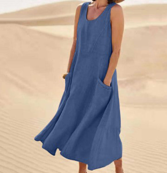Cotton women's dress featuring a relaxed fit, stylish pockets, and a comfortable design, perfect for casual outings or everyday wear. 6