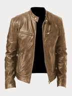 Men's classic leather jacket in khaki