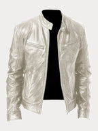 Men's classic leather jacket in beige