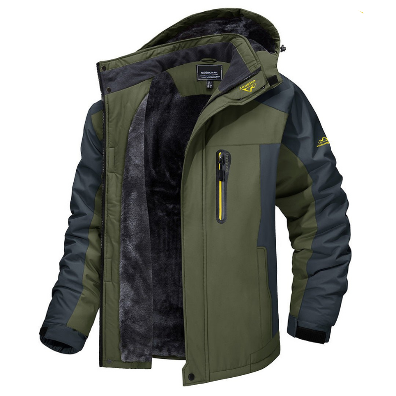 Waterproof fleece lined hooded winter parka in green
