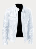 Men's classic leather jacket in white