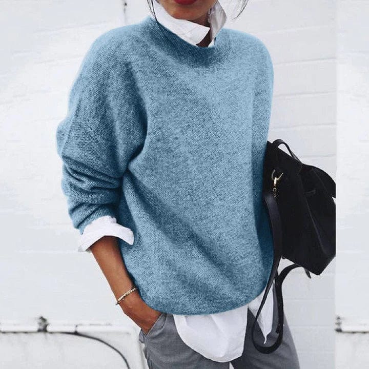 Women's loose fit cashmere knit sweater in blue