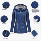 Women's sleek waterproof rain jacket with adjustable hood