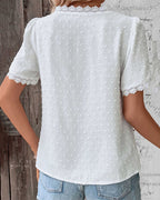 White Lace Trim V-Neck Blouse Women