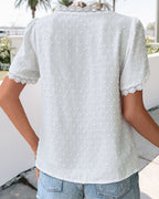 White Lace Trim V-Neck Blouse Women