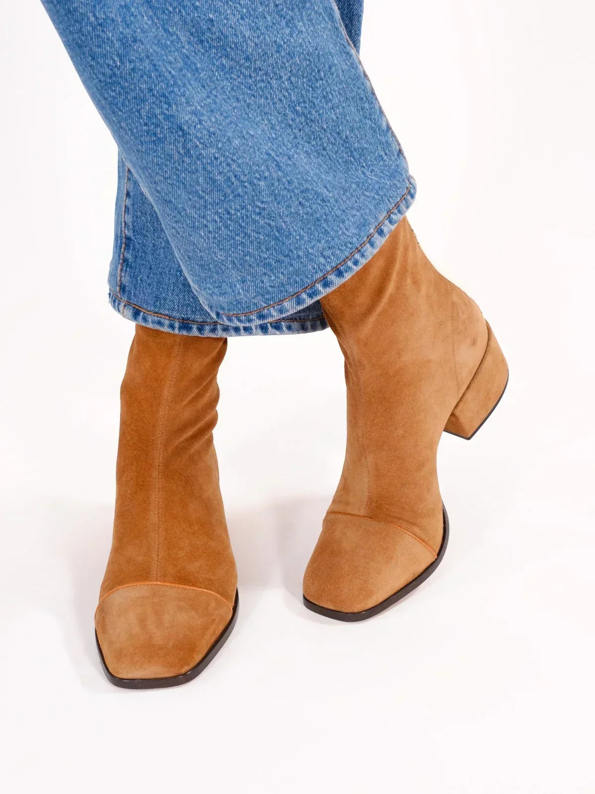 Women's faux suede block heel ankle boots in beige