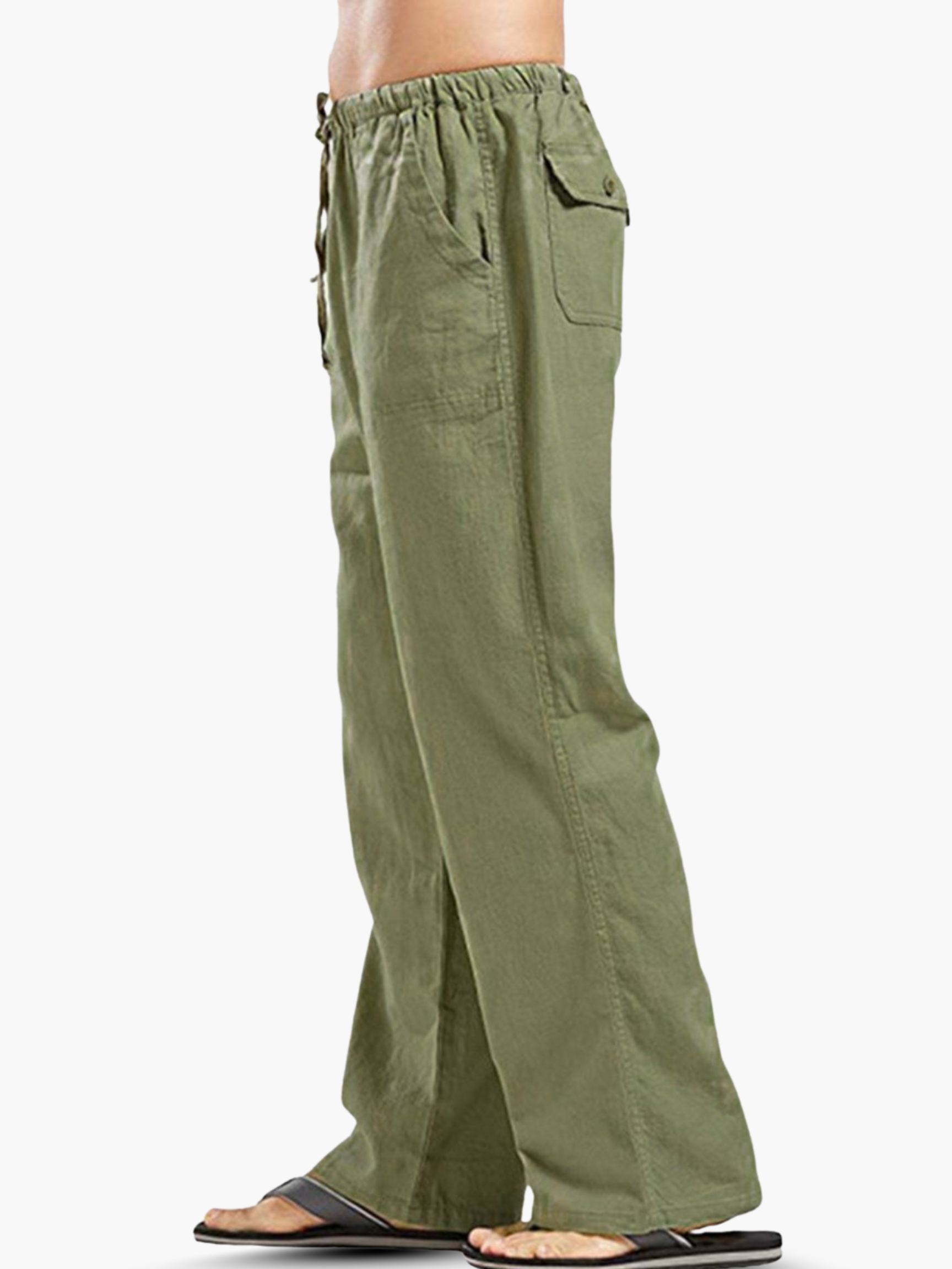 Cotton Linen Drawstring Pants Men Wide Leg