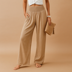High Waist Linen Pants for Women - Comfortable, breathable elastic casual trousers perfect for warm weather and stylish everyday wear. 0
