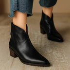 Women's cushioned non slip leather ankle boots in black