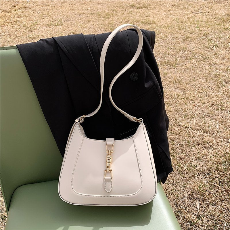 Vegan leather baguette shoulder bag