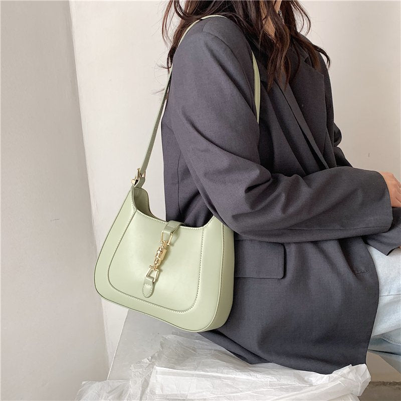 Vegan leather baguette shoulder bag