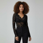 Women's Floral Lace Top V-Neck Long Sleeve
