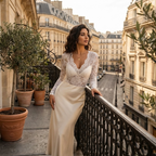 Women's Floral Lace Top V-Neck Long Sleeve