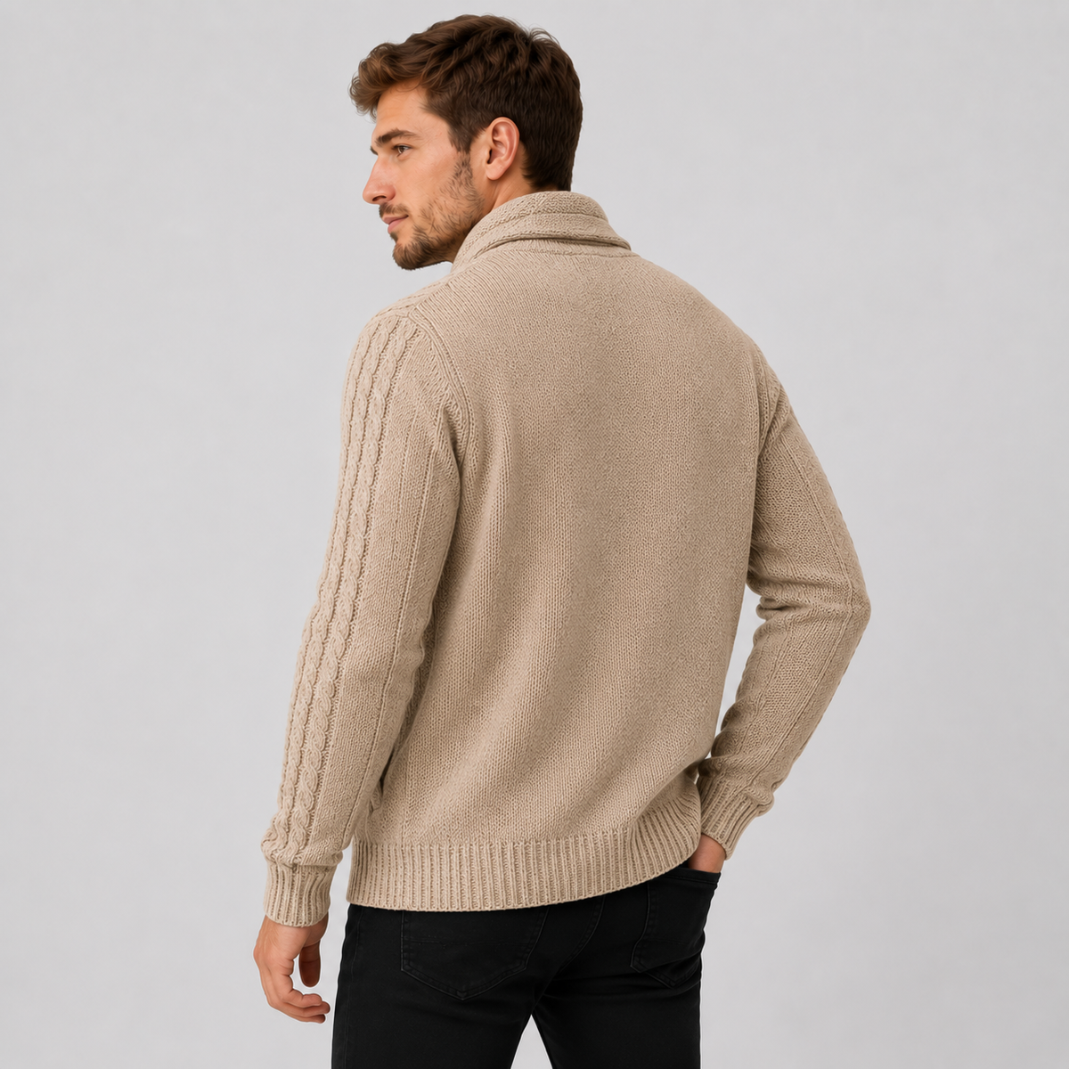 Cable knit button front cardigan sweater