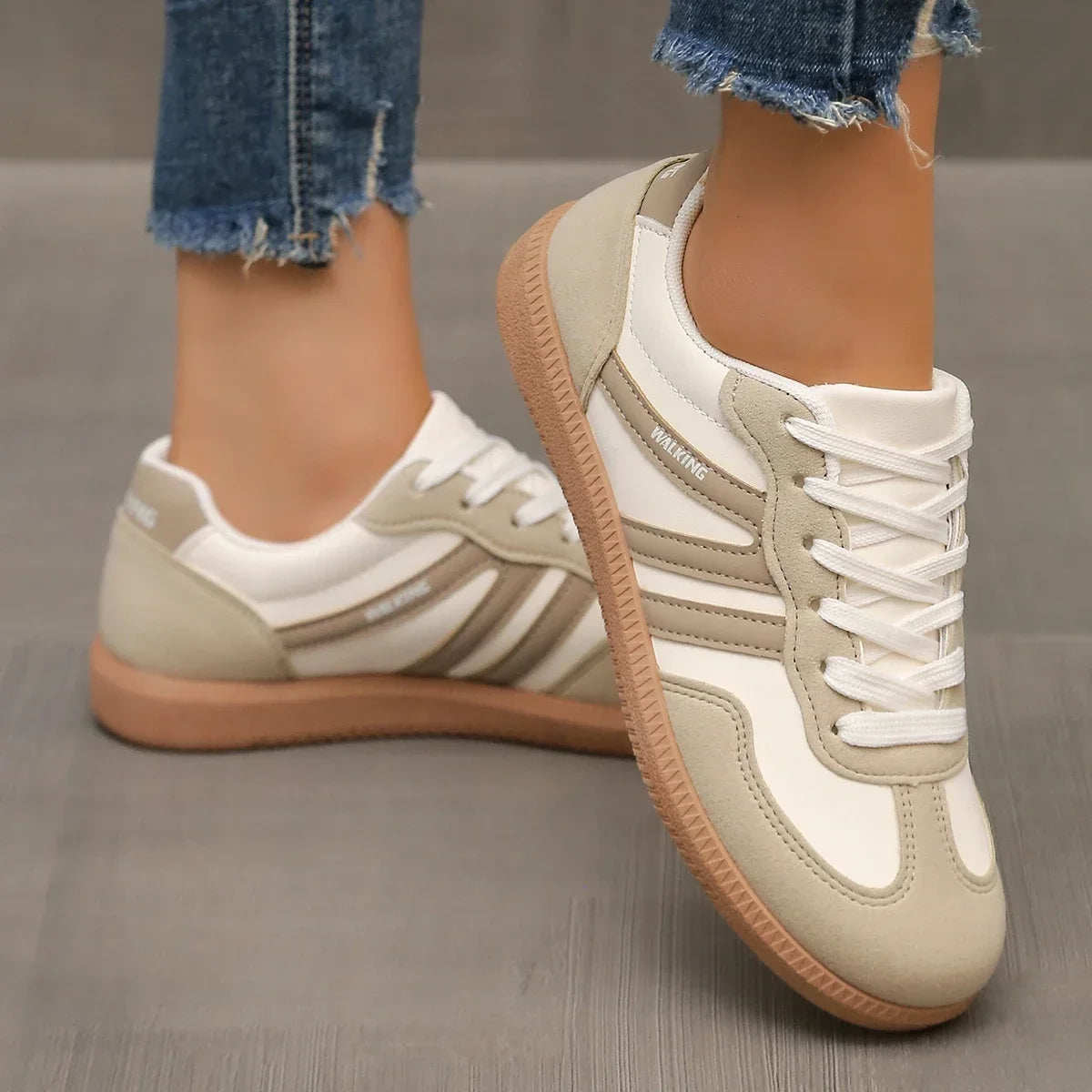 Women's lightweight slip on sneakers no laces easy on and off in beige