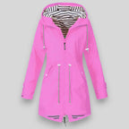 Women's sleek waterproof rain jacket with adjustable hood in pink