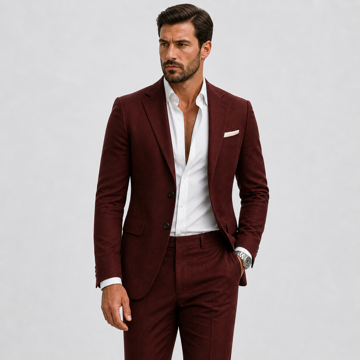 Men's slim fit linen suit in light beige, perfect for weddings and casual events, featuring a tailored design and breathable fabric for comfort and style. 10