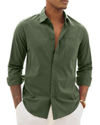 Men's Long Sleeve Shirt, Cotton Linen Blend, Casual Fit 11