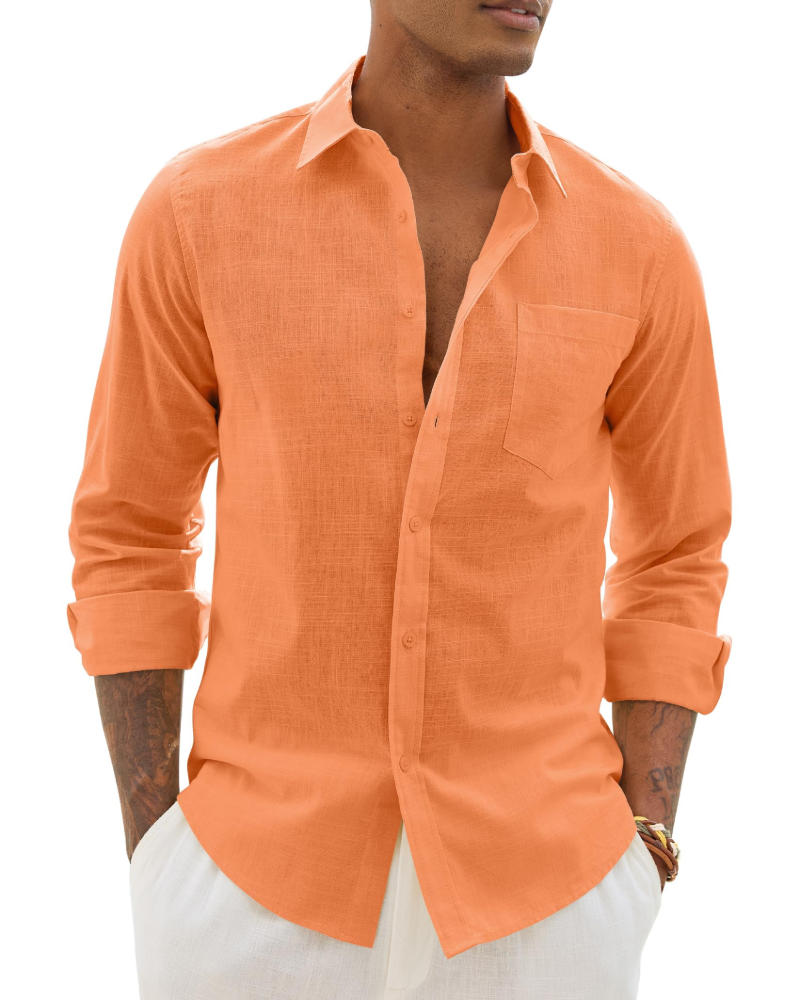 Men's Long Sleeve Shirt, Cotton Linen Blend, Casual Fit 4