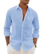 Men's Long Sleeve Shirt, Cotton Linen Blend, Casual Fit 9
