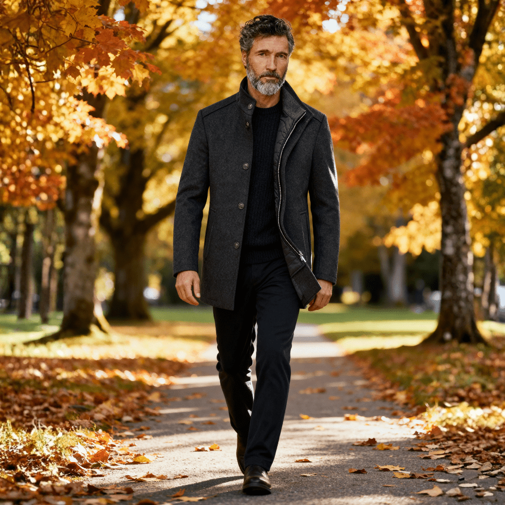 Men's Wool Coat with Removable Quilted Gilet