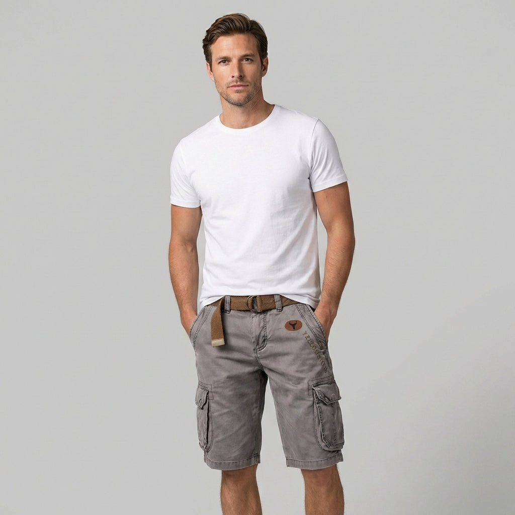 Men's regular fit cargo shorts designed for casual outdoor activities, featuring multiple pockets for storage and comfortable fabric for all-day wear. 0