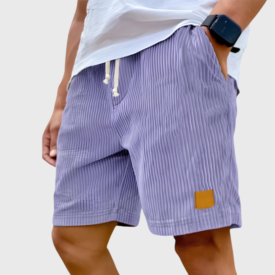 Men's relaxed fit textured summer shorts in a light color, perfect for casual occasions. Featuring a comfortable waistband and stylish design, ideal for warm weather outings 5