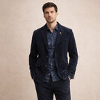 Vintage tailored blazer with elbow patches in navy blue