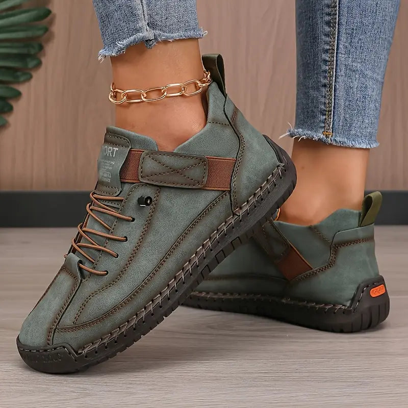 Breathable Leather Sneakers with EVA Sole