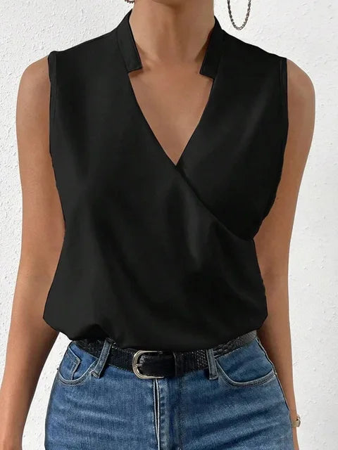 Sleeveless V-Neck Wrap Blouse