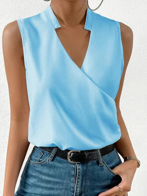 Sleeveless V-Neck Wrap Blouse