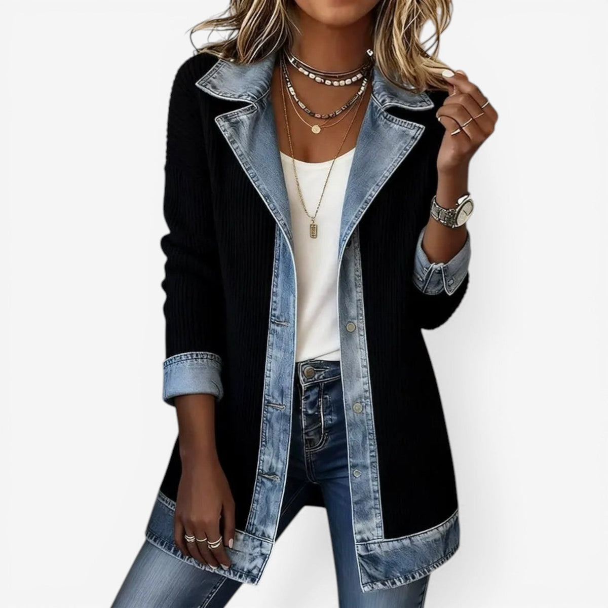 Women's Layered Collar Knit Button Jacket