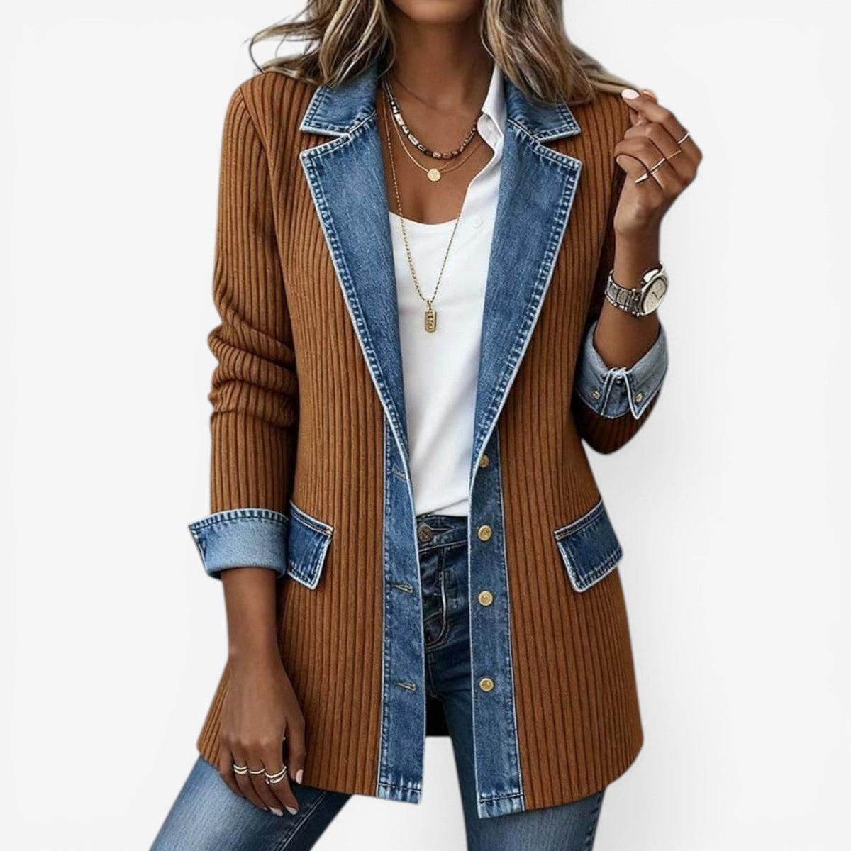 Women's Layered Collar Knit Button Jacket