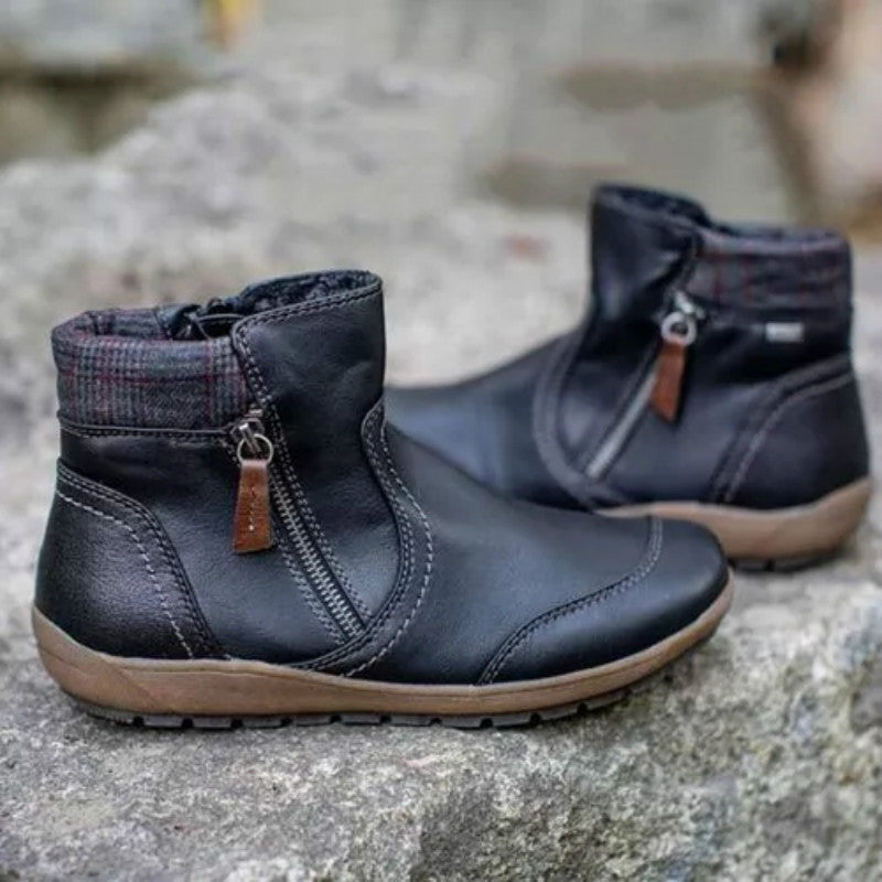 Waterproof orthopedic ankle boots with non-slip sole in black