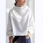 High neck fine knit top in white